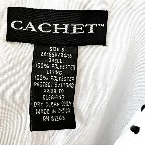 Cachet Evening White Crinkle Jacket Black Dot Sparkle Button Size 8 New With Tag - Picture 3 of 9